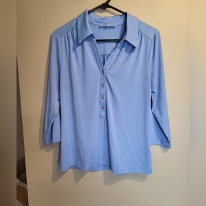 Cleo Petit- Light Blue Blouse with Button Detail, Size Medium